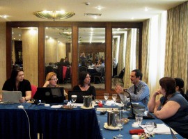 From left: Europeana representative Julia Fallon, project coordinators Valentina Bachi, Antonella Fresa, Fred Truyen and others participants