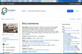 Portalo „Europeana“ puslapis su matomu Panevėžio kraštotyros muziejaus eksponatu